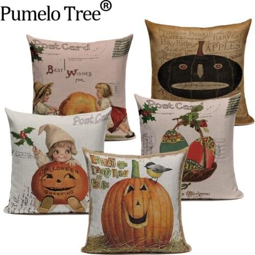 Halloween Skull Masquerade Cushion Cover Halloween Decorative Pillows Pumpkin Kids cat Witch Beauty Sofa Throw Pillow Cover