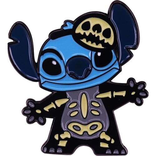 Disney Stitch Skeleton Brooch Cute Metal Gifts For Halloween Badge Kid Pin Clothes Lapel Wholesale