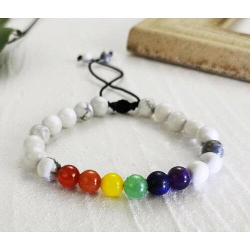 Fashion 8mm Ball White turquoise colorful beads Chain Link woven bracelet bracelet womemens rainbow bracelets adjustable PB-069