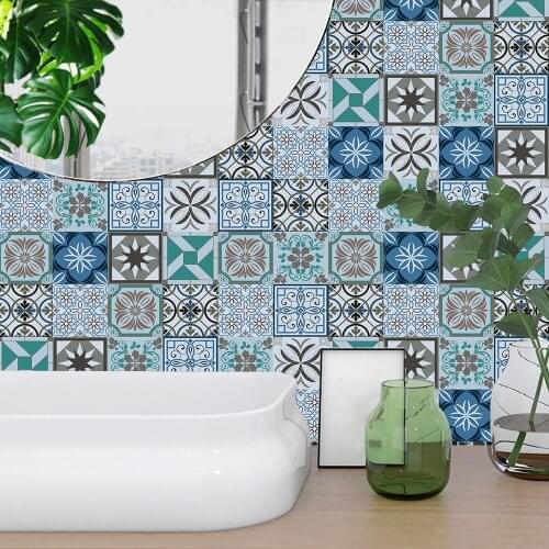 10/15/20/30cm Retro Pattern Tile Floor Sticker PVC Bathroom Kitchen Waterproof Wall Stickers Home Decor TV Sofa Wall Art Mural