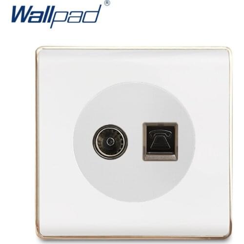 Wallpad TV Television TEL RJ11 Wall Socket Electric Outlet White PC Panel With Gold Edge For Home