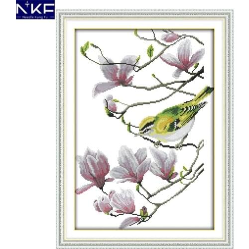 NKF The Bird with Yulan Stamped Counted Cross Stitch DIY Kits Embroidery Threads Needlework Cross Stitch for Home Decor