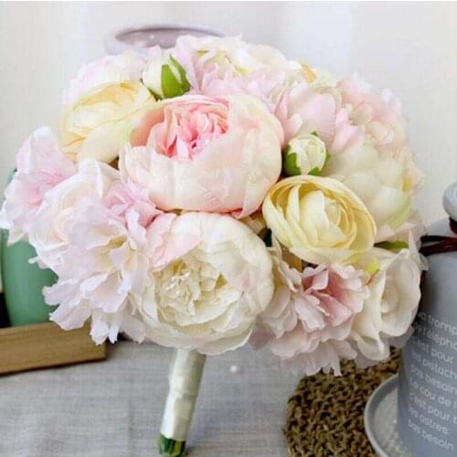 2018 New Creative Romantic Elegant Handmade Flower Floral Wedding Bride Holding Flower Bouquet Peony Rose Pink Hydrangea Rose