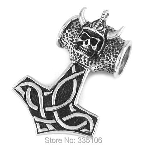 Wholesale Norse Myth Odin Thor Hammer Pendant Stainless Steel Jewelry Celtic Knot Skull Helmet Biker Pendant SWP0070L 39*58mm