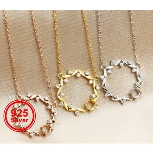 1Pcs 5MM Solid 925 Sterling Silver Round Gemstone Prong Bezel Settings DIY Flower Loop Pendant Necklace 16''+1'' 1411234