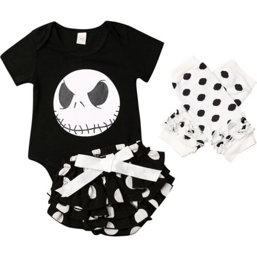 Pudcoco Toddler Baby Girl Halloween Costume Clothes T-shirt Tops Romper Skirts Leg Warmers 3PCS Outfits Set 0-18 Months