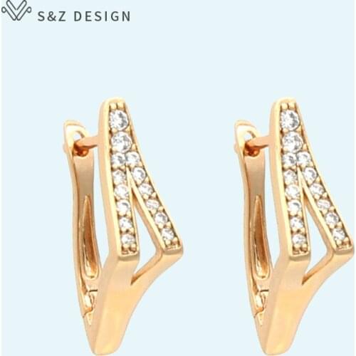 S&Z DESIGN Fashion Korean Personality Geometric Cubic Zirconia Dangle Earrings Champagne Gold For Women Girl Wedding Jewelry