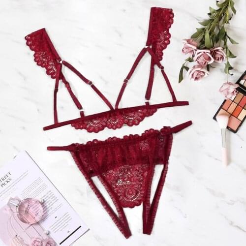 Sexy Lingerie Temptation Sensual Lingerie Woman Underwear Set Hollow Out Porn Open Bra Crotchless Thong Sex Erotic Costumes