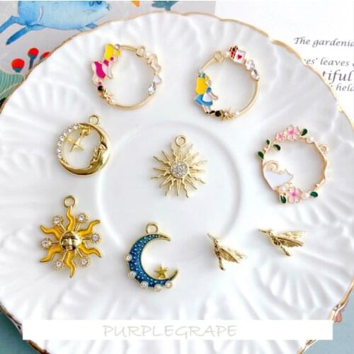 6pcs Color retention alloy pink fun Alice pendant earrings earrings making DIY jewelry materials