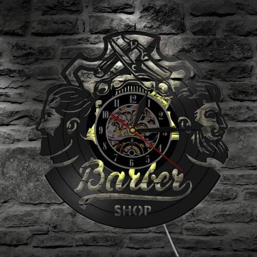 Modern Hair Salon Barber Shop Vinyl Record Wall Clock Hair Accessories Male Hairdresser Business Sign Wall Art Deco Clock Watch