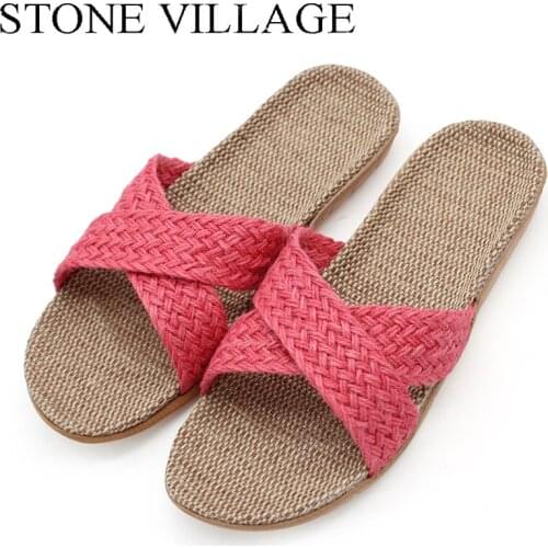 STONE VILLAGE Summer Flax Slippers Mixed Colored Casual Indoor Floor Shoes Home Slipper Lovers Women Men Slippers 13 Colors