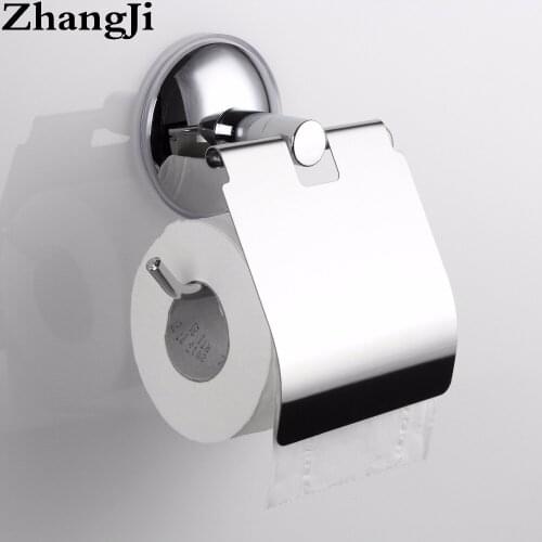 ZhangJi Bathroom Accessory Paper Holder Suction Cup Toilet Tissue Paper Shelf Stainless Steel Wall Mount Toilet Paper Holder