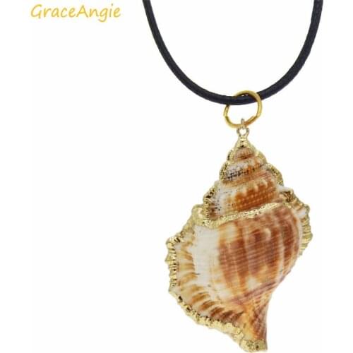 GraceAngie 2PCS/pack 5cm 7cm Women Golden Natural Shell Conch Pendant Summer ocean beach Jewelry Necklace Rope Chain Accessory