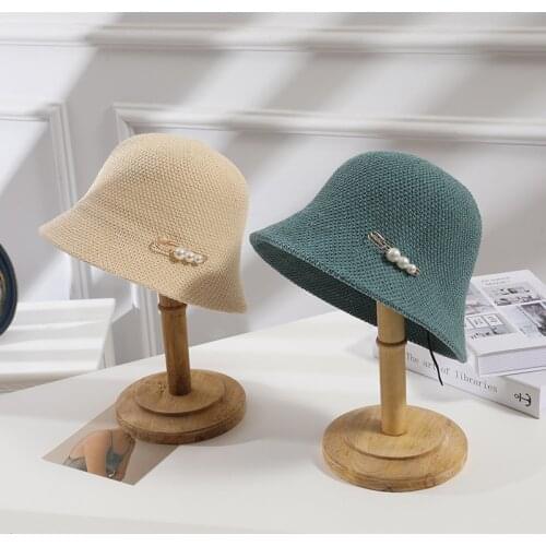 202103-JX new spring summer Breathable knitting Pearl Pin lady sun cap women leisure hat