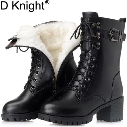 Women Bare Ankle Boots 2019 New Genuine Leather Women Boots Natural Wool Warm Women Winter Platform High Heels Boots Women Shoes