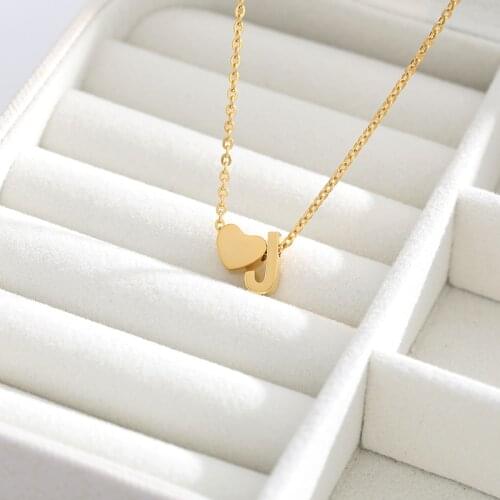 A-Z Letter Heart Initial Necklaces For Women Girls Lover Gold Silver Color Stainless Steel Chain Female Pendant Necklace Jewelry