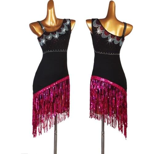 Sequins Fringe Latin Dance Dress Female Girls Customized Competition Dresses Samba Rumba Cha Cha Performance Stage Wear DC4217
