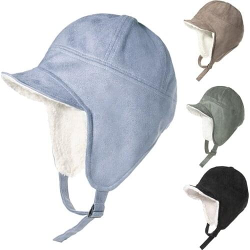 Unisex Winter Warm Trapper Hat with Visor Brim Thermal Plush Lined Outdoor Cycling Ski Windproof Baseball Earflap Cap