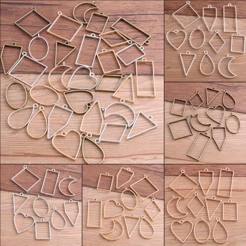 10Pcs/30Pcs DIY Mixed Charms Pendants Frame UV Epoxy Resin Mold Metal Geometric Frame Accessories for Jewelry Making Components