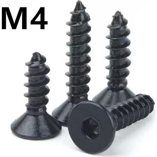 100pcs/lot M4x8/10/12/16/20/25/30mm Black 304 Stainless steel Countersunk Head Hexagonal Self Tapping Screw Flat Head Screws