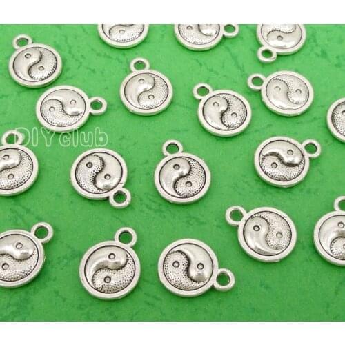 120pcs-Antique Silver 2 Sided Tai Chi Charms Pendant,Yin Yang Charms 13x10mm