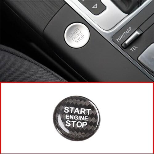 Car Interior Carbon Fiber Engine Start Stop Button Cover Trim Accessories For A4L A5 A6L A7 Q3 Q5 Q5L Q7 2010-2019