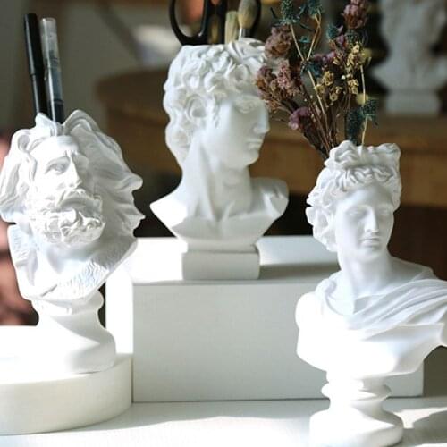 White Resin Vase Imitation Plaster Head Flower Pot Character Xiaowei Statue Flower Inserted Home Decoration Ornaments #7