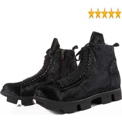 Platform Mens Winter Snow Gothic Shearling Horse Fur Genuine Leather Ankle Boots Male High Top Lace Up Work Safety Shoes