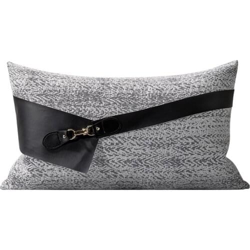 Black Leather Cushion Covers Decorative For Living Room Plaid Grey Waist Pillowcase Sofa Car Home Decor