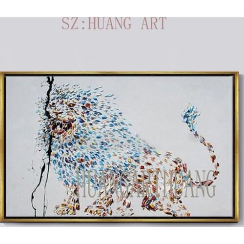 Decorative Art 100% Handmade Animal Oil Painting Canvas Wall Paintings Abstract Colorful Tiger Picture Living Room Home Decor T