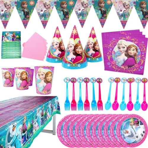 Disney Frozen Elsa Anna Princess Girl Birthday Party Decor Baby Shower Disposable Cup Plate Napkin Tablecloth Tableware Decor