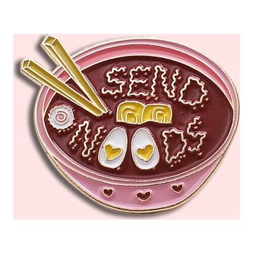 Red Soup Egg Ramen Enamel Badge Cute Cartoon Red Noodle Bowl Brooch Trendy Personalized Jewelry Accessories Gift For Friends