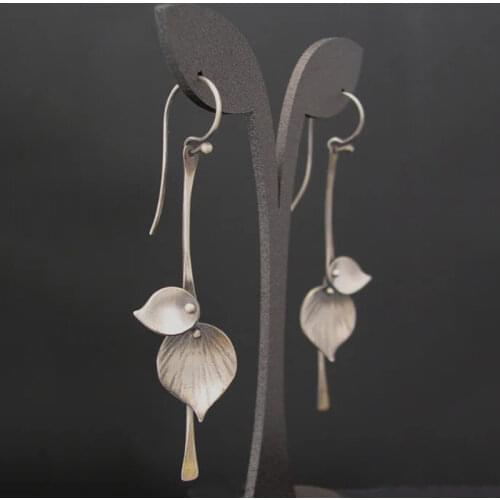 Tribal Ethnic Silver Color Metal Leaves Earring for Women Vintage Plant Lily Flower Statement Dangle Earring Gift