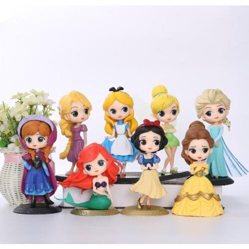 Disney Princess Cake Figure Tinker Bells Tinkerbellls Snow White Elsa Anna Mermaid Belle Tangled PVC Doll Cake Decoration Figure