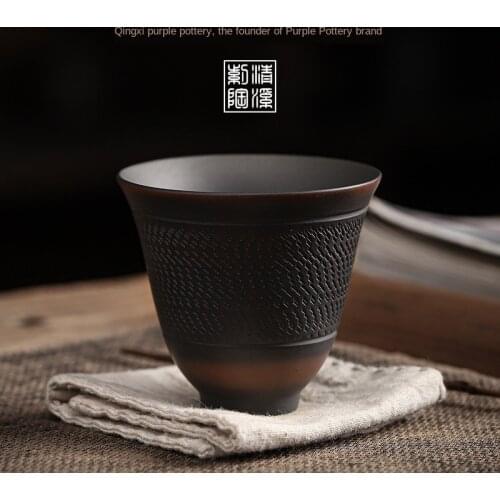 Purple Pottery Teacup Handmade Blind Dagger Scrub Large Master Cup Ceramic Kung Fu Teacup Fragrance-Smelling Cup Bubble Tea Cup