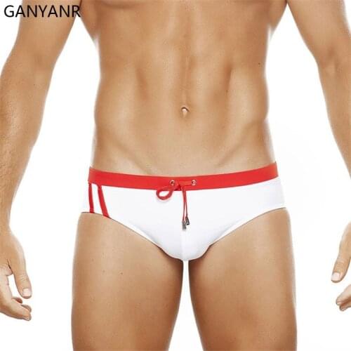 GANYANR Swimwear Men Swimming Trunks Swim Briefs Swimsuit Sunga Sexy Bikini Penis Pouch Low Rise Slip Suit Shorts Beachwear Surf