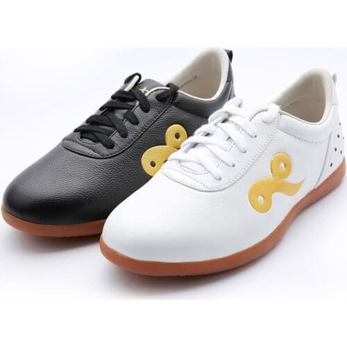 Cowhide Tai Chi Sneakers Free flexible Martial Arts Wushu Shoes Sports Training Footwear Black Blue And White Size 34-46