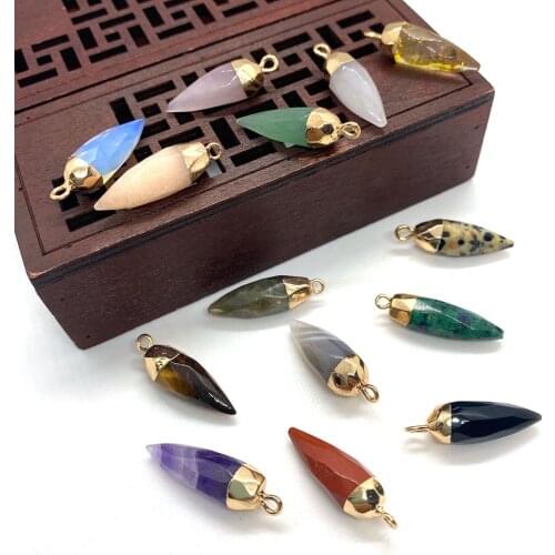 Natural Stone Pendant Amethyst Green Aventurine Bullet Pendant Fashion Jewelry DIY Necklace Accessories for Jewelry Making 2pcs