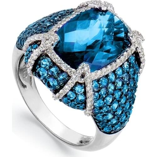 Popular Silver Color Geometric Blue Crystal Zirconium Rhinestone Female Alloy Ring for Women Party Jewelry Accessories