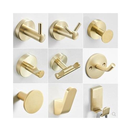 Brass Wall Hook Coat Towel Hooks for Bathroom Gold Copper Kitchen Hook Clothes Hook