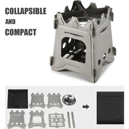 Lixada Camping Titanium Wood Stove Ultralight Folding Camp Stove with Alcohol Tray Portable Outdoor Stove for Backpacking Hiking
