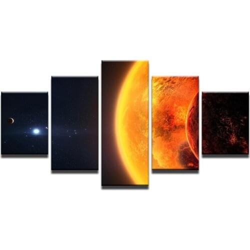 Wall Art Canvas Frame Painting Modular Pictures Home Decor HD Printed 5 Pieces Earth Space Sun Planet Landscape Poster