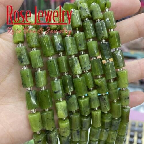 Natural Faceted Green Canadian Jades Stone Beads Cylinder Spacer Beads For Jewelry DIY Making Bracelet Accessories 8X11mm 15"