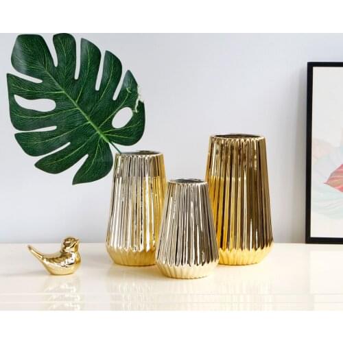 Nordic Style Tall Ceramic Vertical Pattern Vase for Home Decor Table Centerpieces Vase Wedding Party Decor - Golden