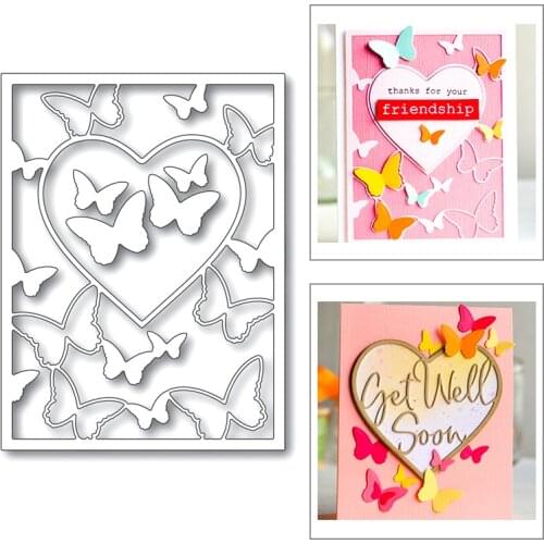 2020 New Rectangle and Heart Frame Butterfly Background Metal Cutting Dies For Scrapbooking Greeting Card Paper Making no stamps