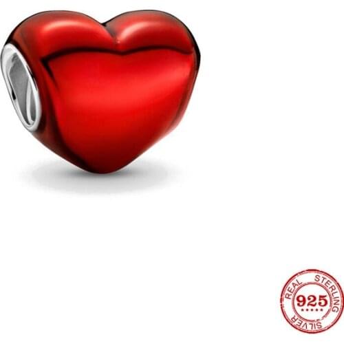 New Original European Metallic Red Heart Diy Bead Fit European Pandora Charms Bracelet Bangles Jewelry P173