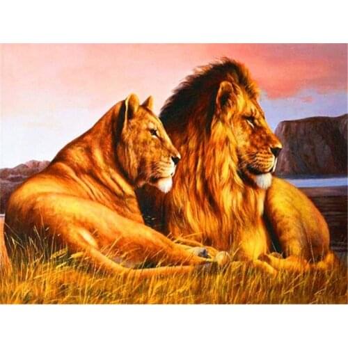 Full Square/Round Diamond Painting Lion Family Rhinestones 5D DIY Diamond Embroidery Sale Animal Mosaic Home Decortion