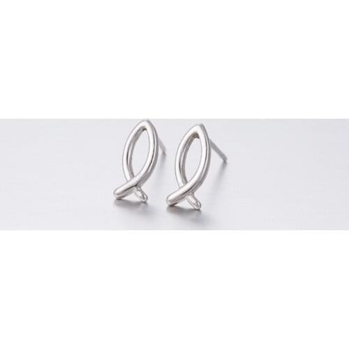 Silver Plated Sweet Mini Hollow Fish Stud Earrings Gift For Women Kids Birthday Party Fine Lightning Feather Leaf Ear Jewelry