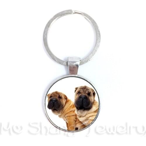 Lovely Puppy KeyChain Round 25mm Glass Dome Cabochon Animal Handmade Fashion Key Rings Holder Creative Gift