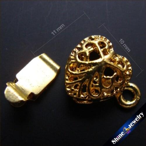 Direct Selling 10mm Metal Heart Jewelry Beads filigree Flower Clasps Hook Gold Plated Claw Clasp Diy Accessories Free Shipping